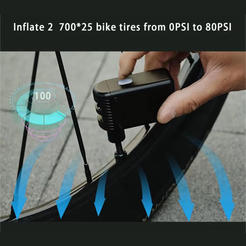 100PSI Portable Pocket Bike Pump Electric Air Pump Rechargeable Compressory Tire Inflator for Motorcycle Riding Bicycle Pump